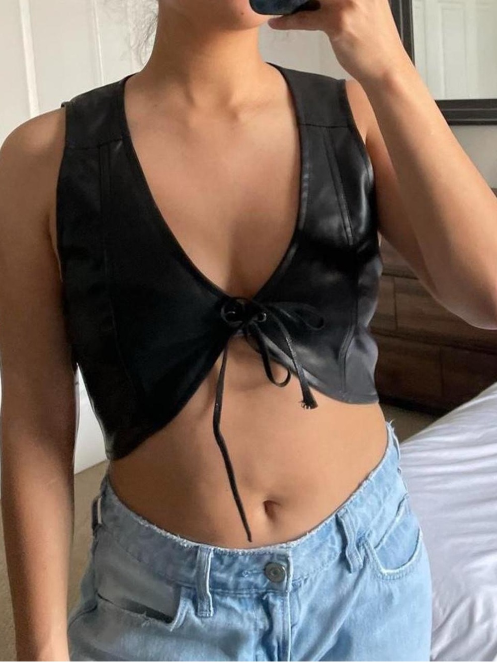 Pacsun Black leather crop top